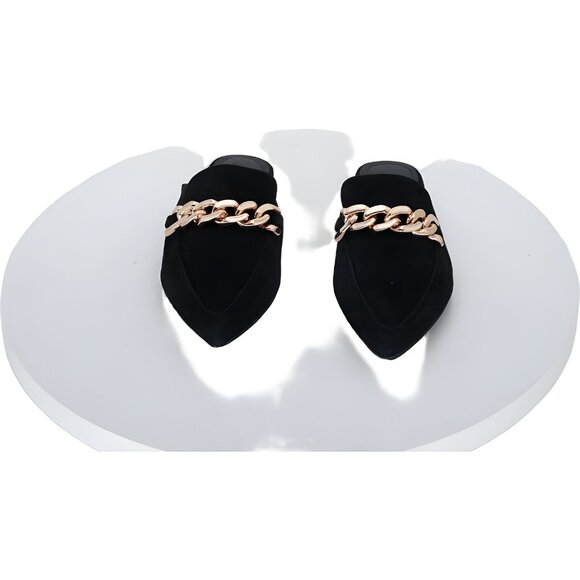 Steve Madden Almah Black Pointy Toe Chain Slip On Mules Women Size 4 - Picture 5 of 6